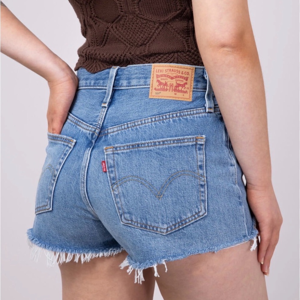 Levi's Women's Medium Blue Denim Frayed Cutoff Shorts